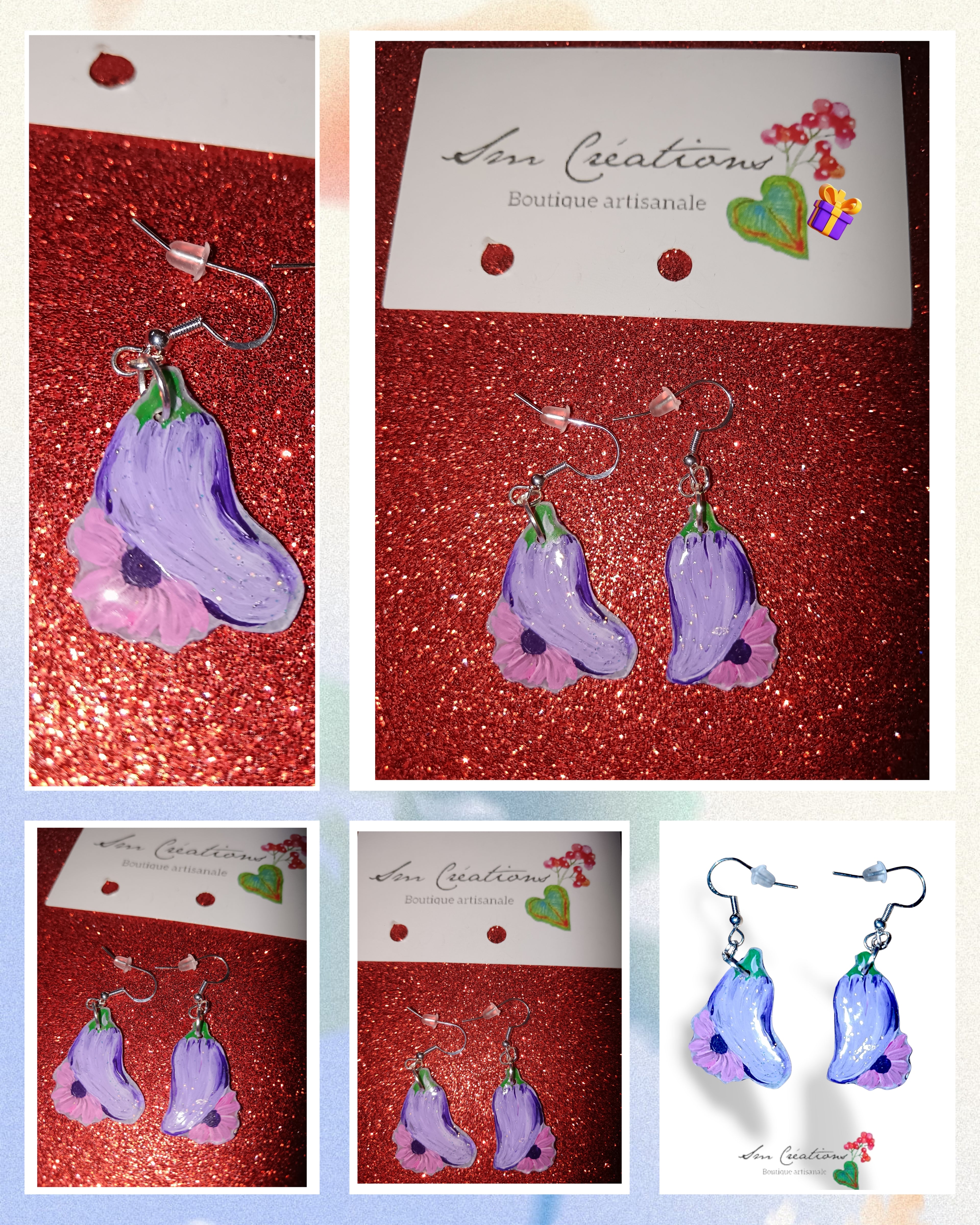 Boucle d'oreille artistique |''Fleurs d'auberge'' Flowers Pop| 95% Naturel Fais Main
