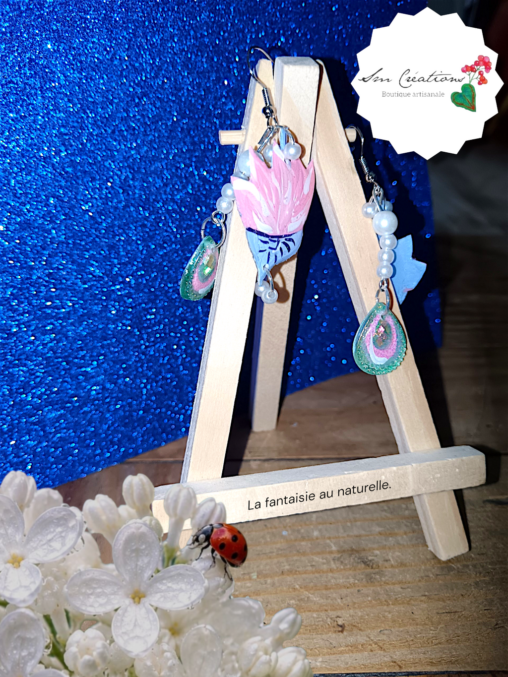 Boucle d'oreille artistique |''Lotus 💜 ''| 95% Naturel Fais Main - Arte chic