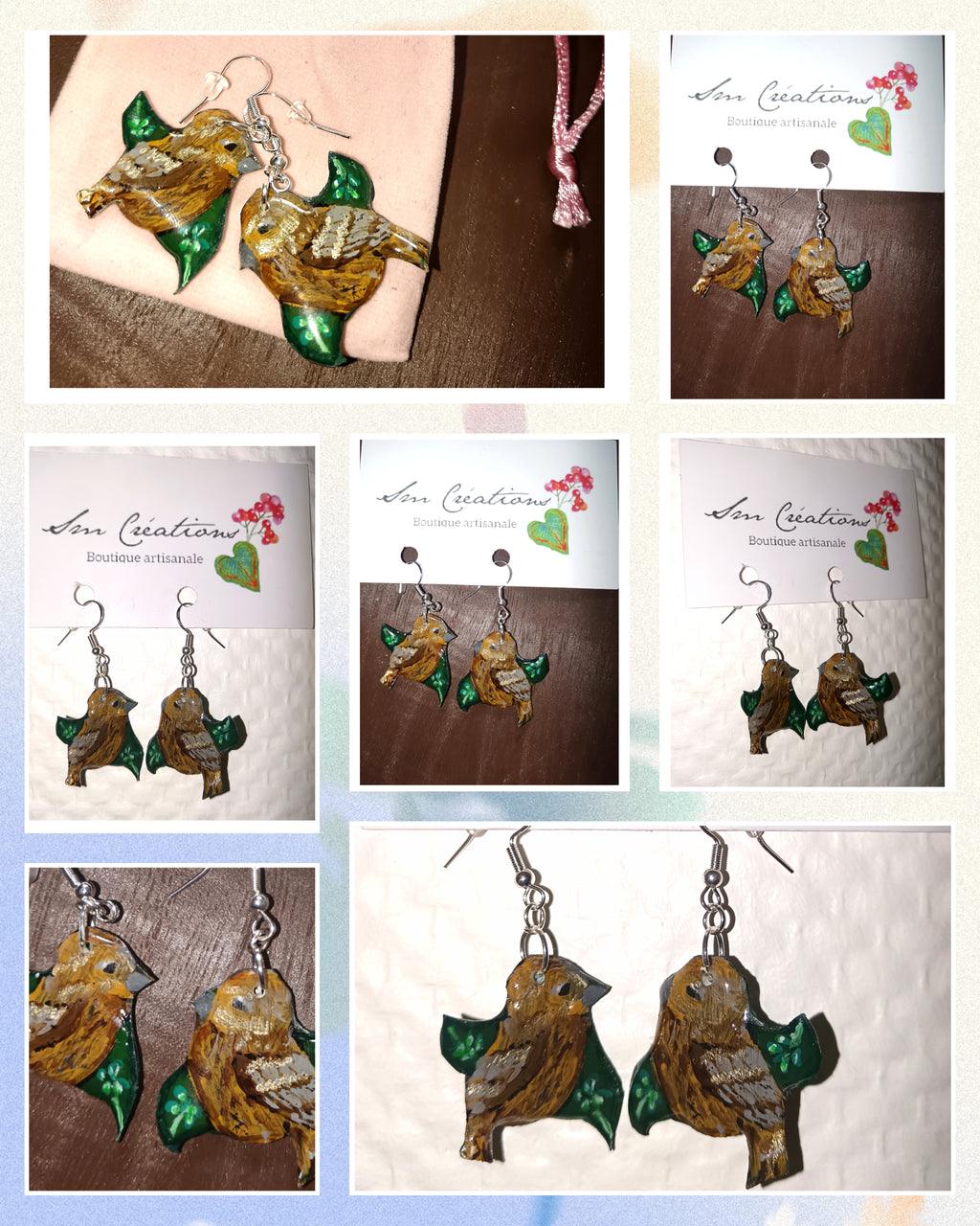 Boucle d'oreille artistique |''Rouge gorge'' Jardin Privé| 95% Naturel Fais Main