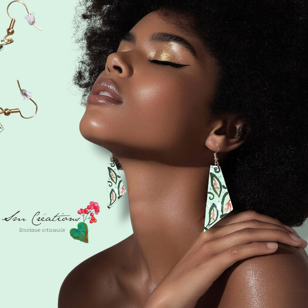 Boucle d'oreille artistique |''Ligne rouge''| 95% Naturel Fais Main