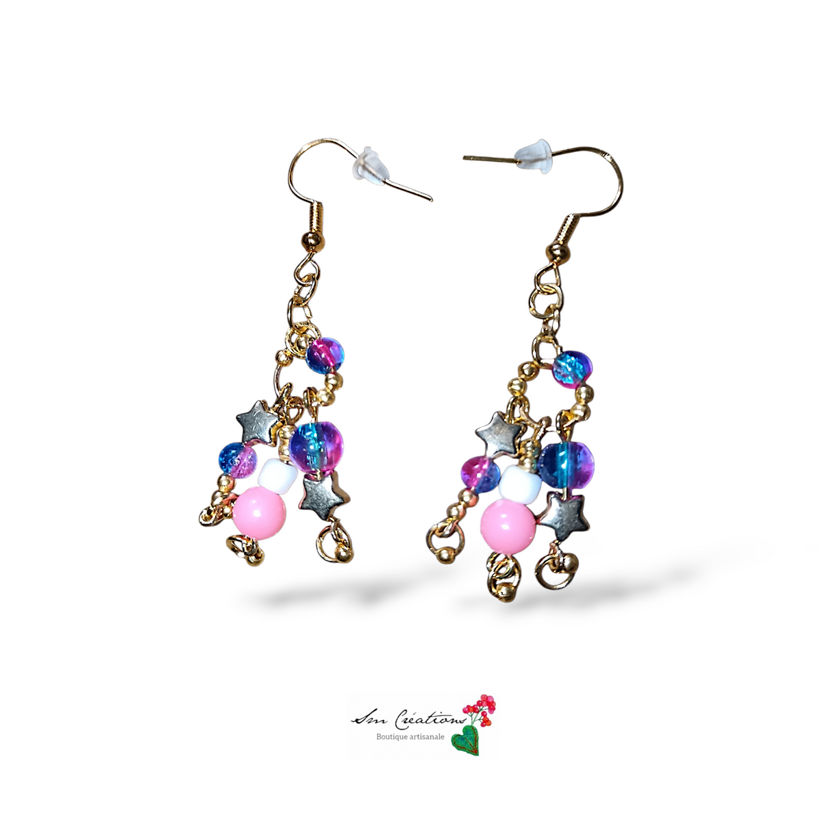 Ensemble de bijoux fais main Couleurs Or/ Rose bonbon / Bleu nuit