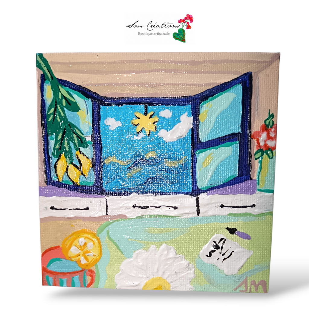 Aimant décoratif |Mini toile aimanté ''La petite cabine'' Art déco