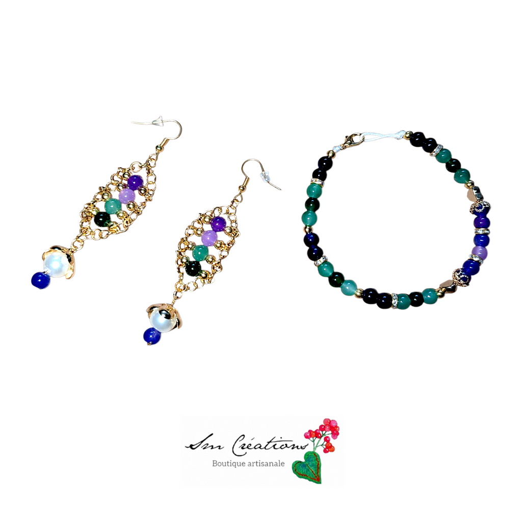 Ensemble de bijoux fantaisie fais main ''Menthe Cassis''