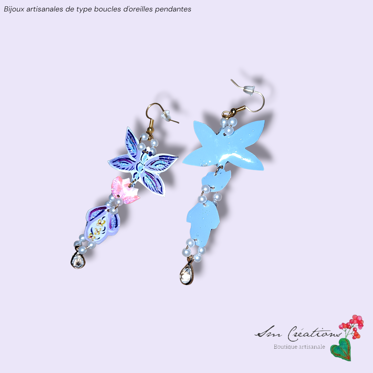 Boucle d'oreille artistique |''L'envol 💜 ''| 95% Naturel Fais Main - Arte chic