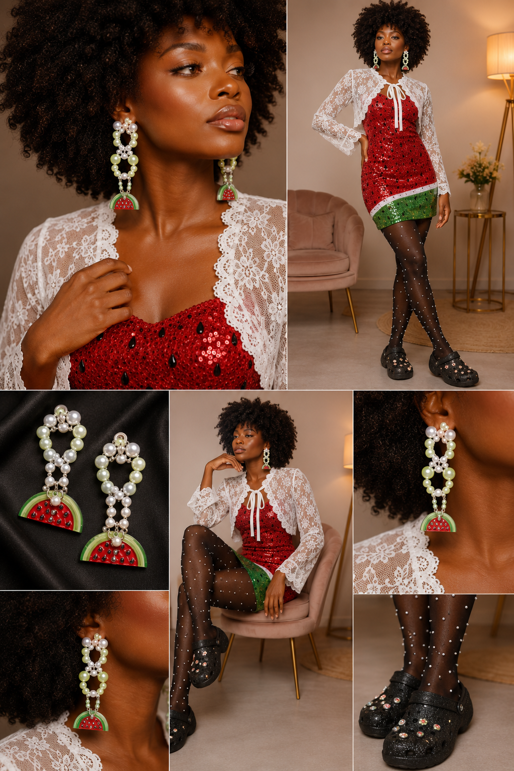 Boucle d'oreille artisanale ''Pastèque''