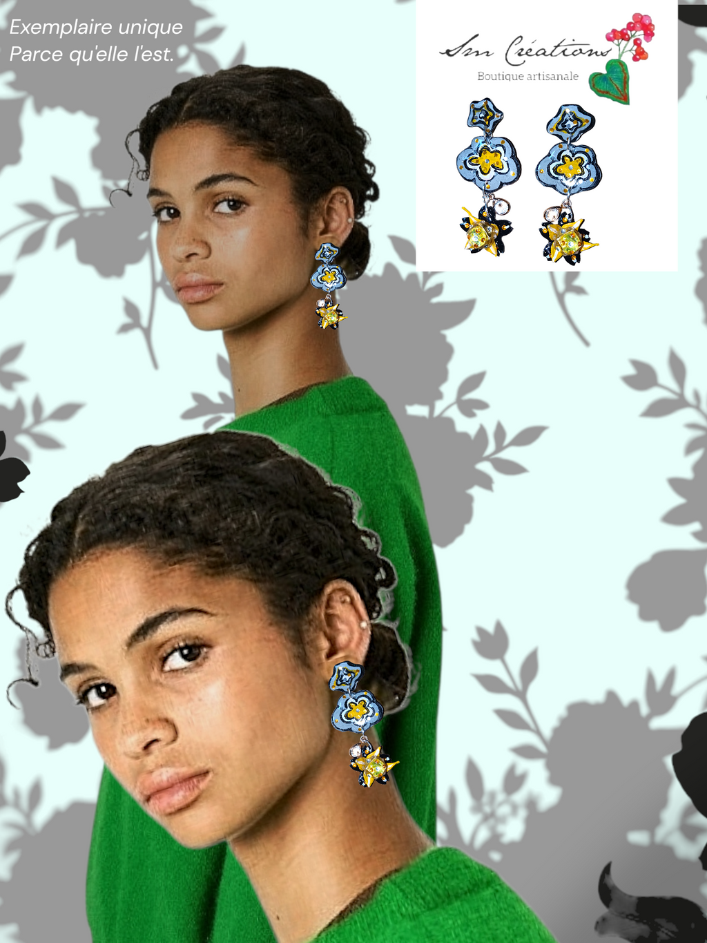 Boucle d'oreille artistique |''Fleurs nouvelles''| 95% Naturel Fais Main