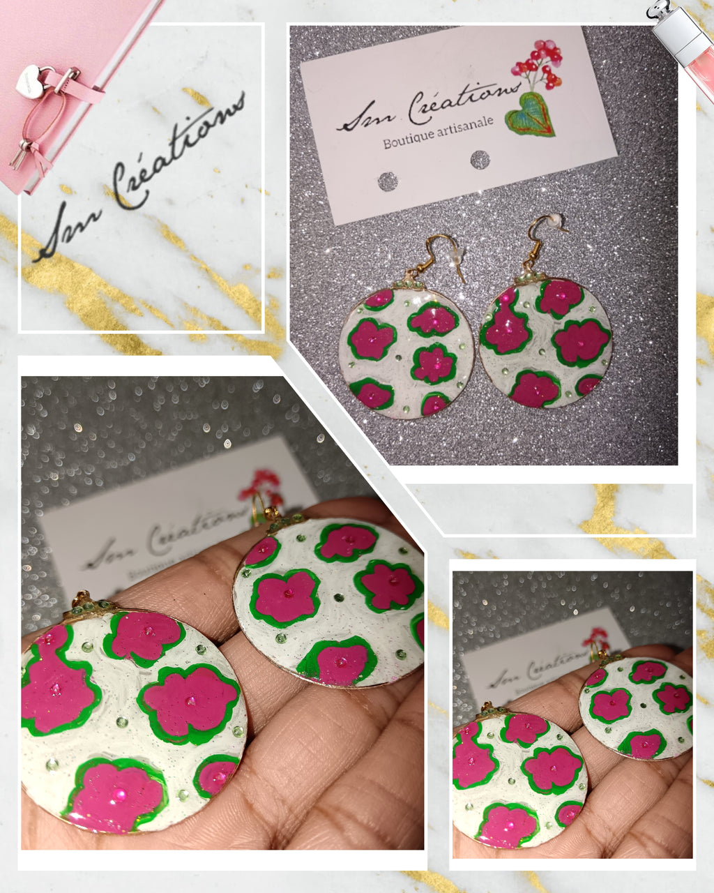 Boucle d'oreille artistique |Collection Créoles ColorBlock| Peintes à la main | QTE 01