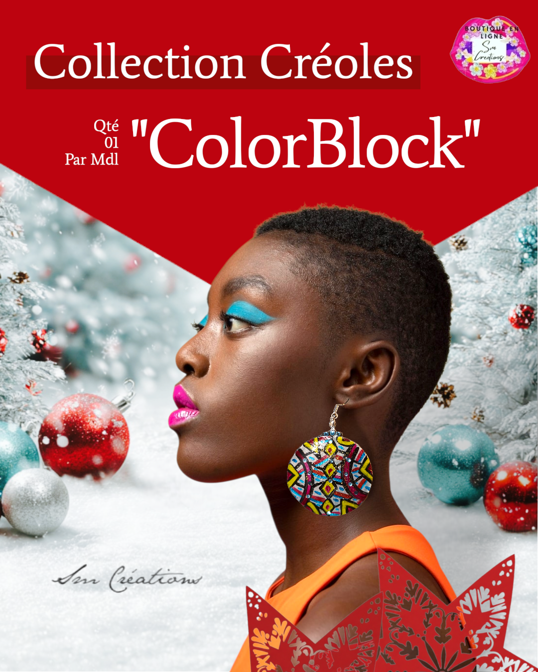 Boucle d'oreille artistique |Collection Créoles ColorBlock| Peintes à la main | QTE 01