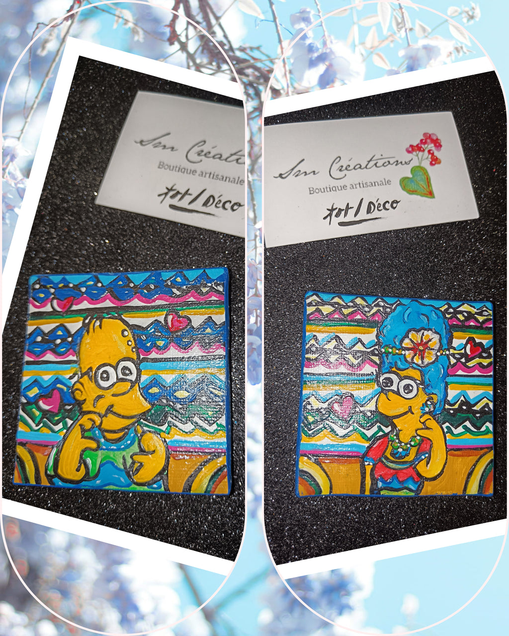 (Lot de 2) Peinture décoratif joviale ''Duo Simpson''| Signé Sm