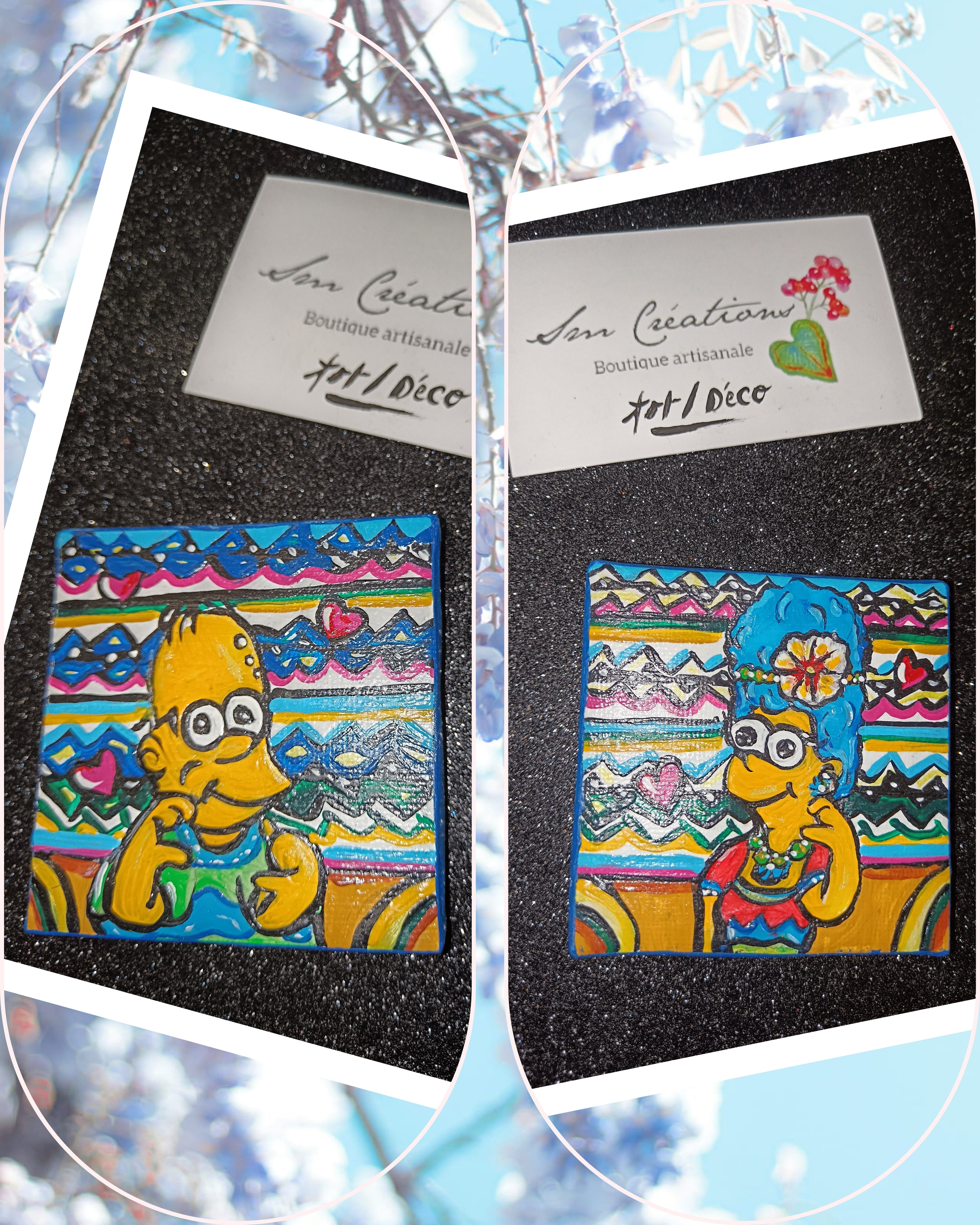 (Lot de 2) Peinture décoratif joviale ''Duo Simpson''| Signé Sm