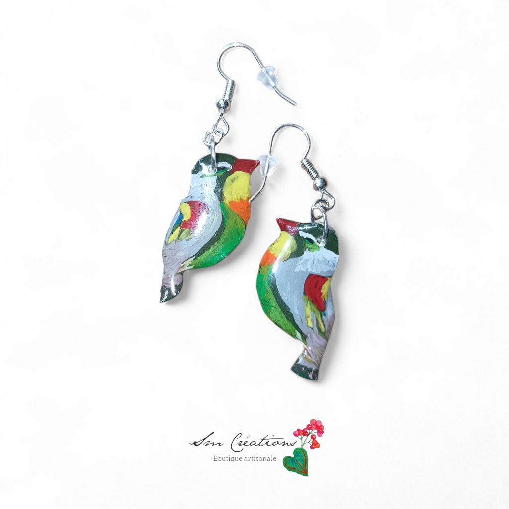 Boucle d'oreille artistique |''Rossignol du Japon'' Jardin Privé| 95% Naturel Fais Main