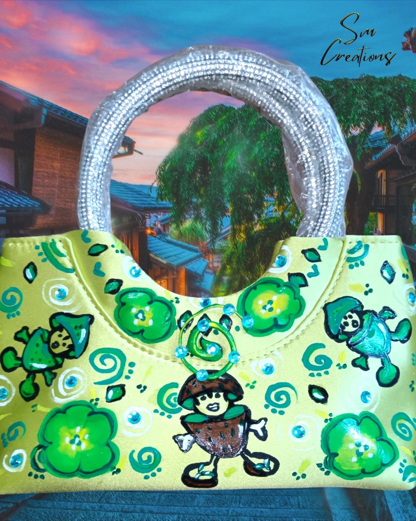 Sac à main Design unique ''Handmade with paint'' coloris vert acidulé ''Kiwi''