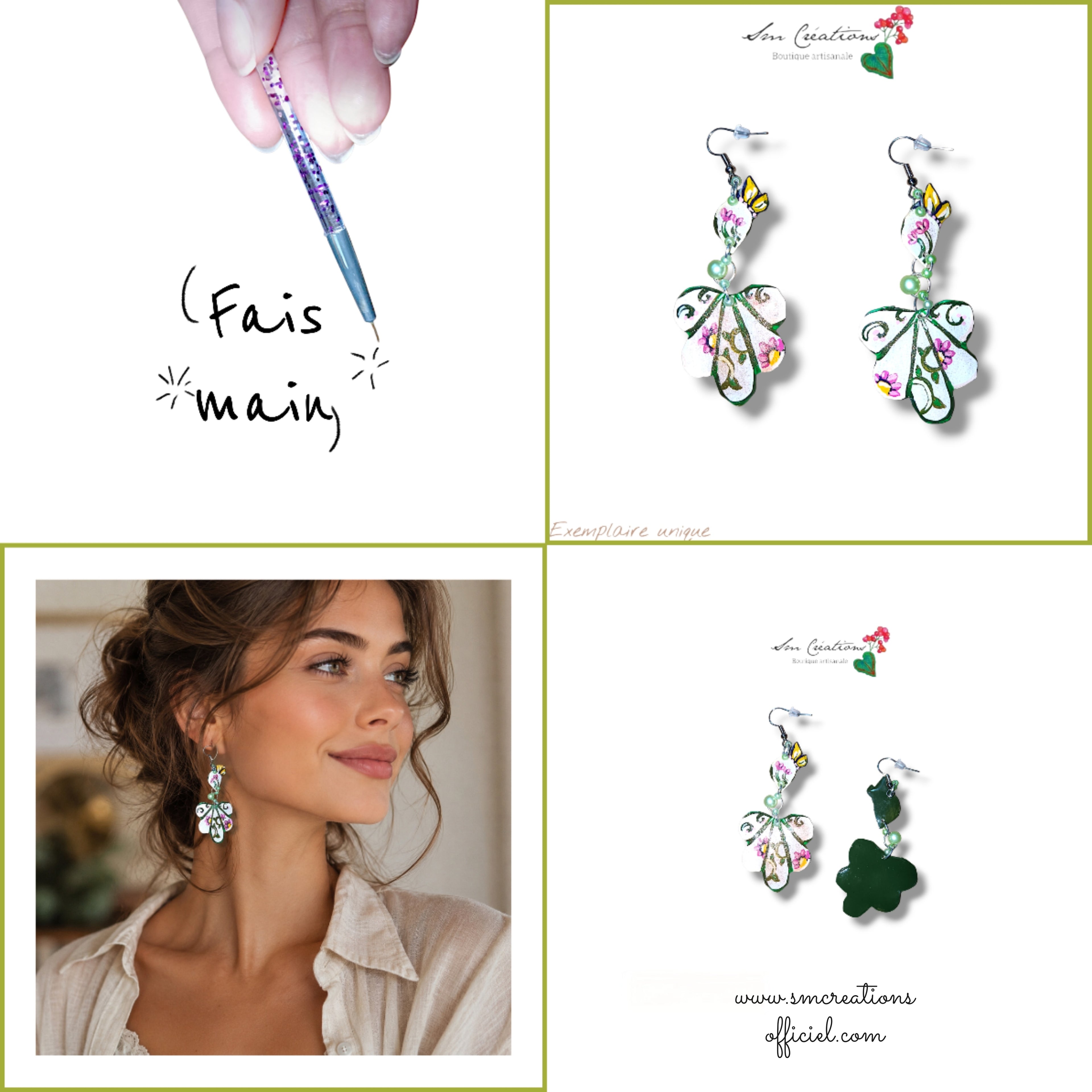 Boucle d'oreille artistique |''Pendantes florales II ''| 95% Naturel Fais Main - Arte chic