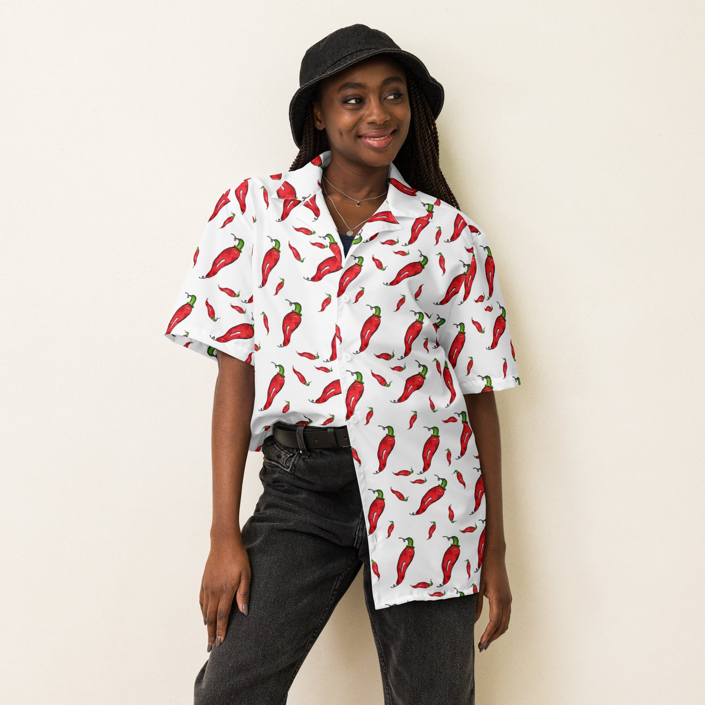 Chemise tendance à boutons unisexe ''Piment'' Printemps Été 2025