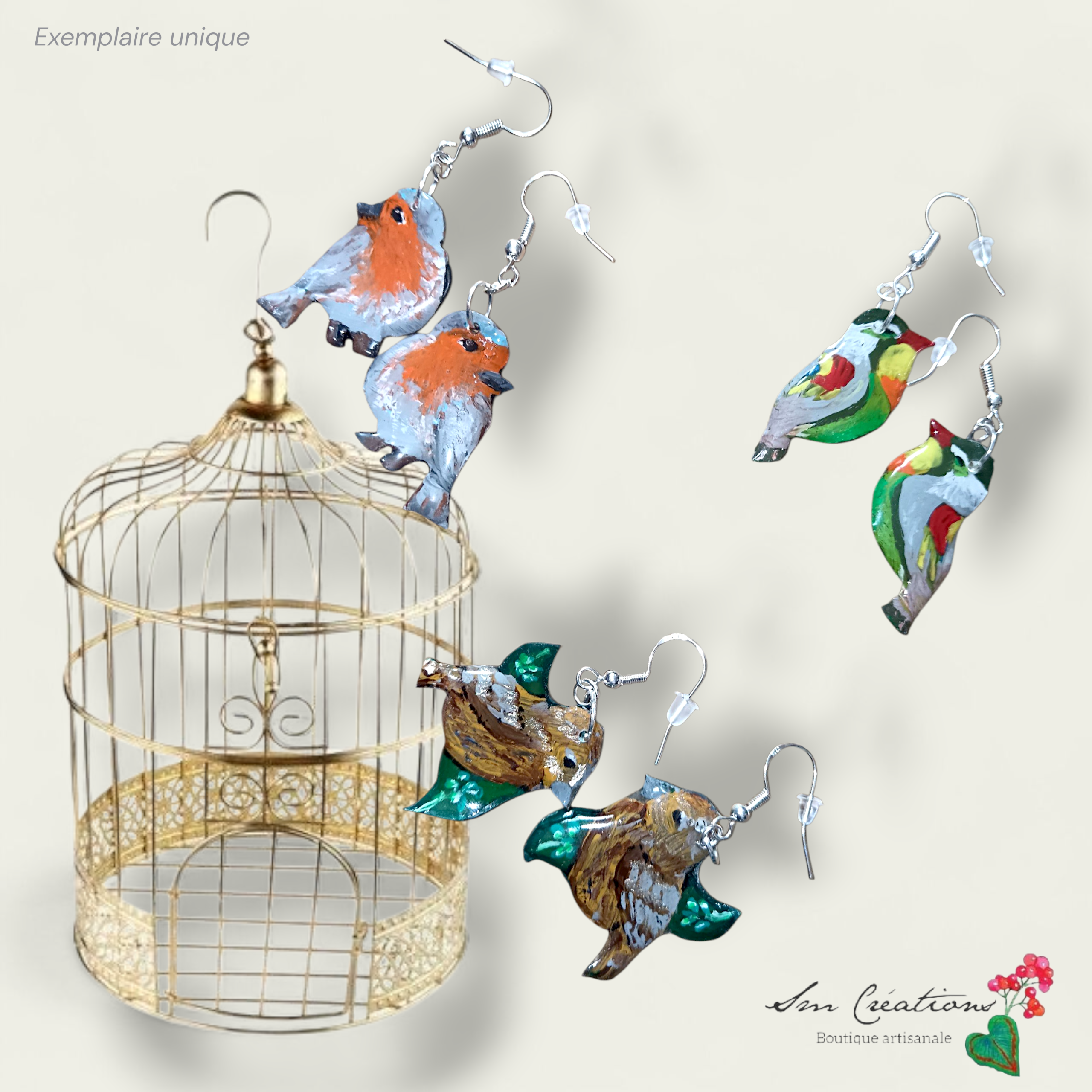 Boucle d'oreille artistique |''Rossignol du Japon'' Jardin Privé| 95% Naturel Fais Main