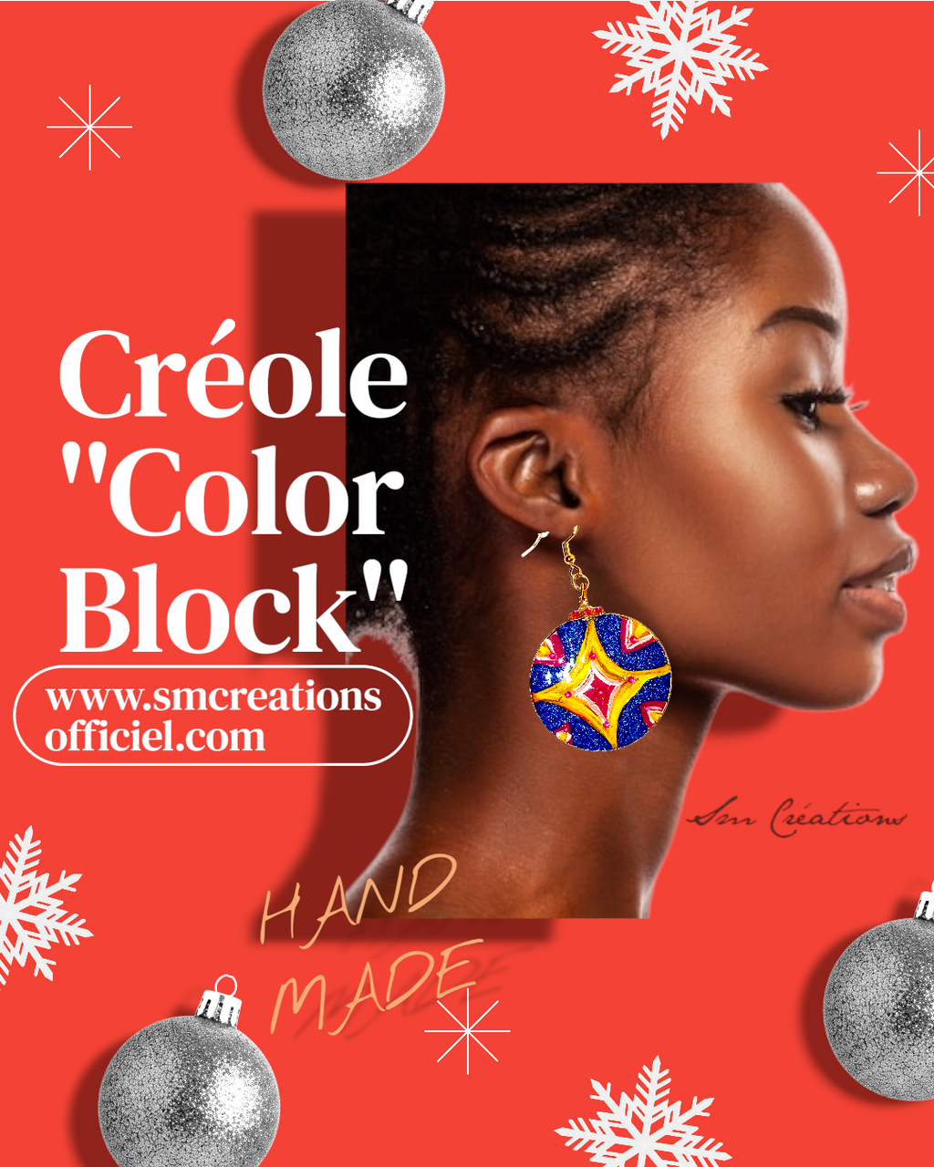 Boucle d'oreille artistique |Collection Créoles ColorBlock| Peintes à la main | QTE 01