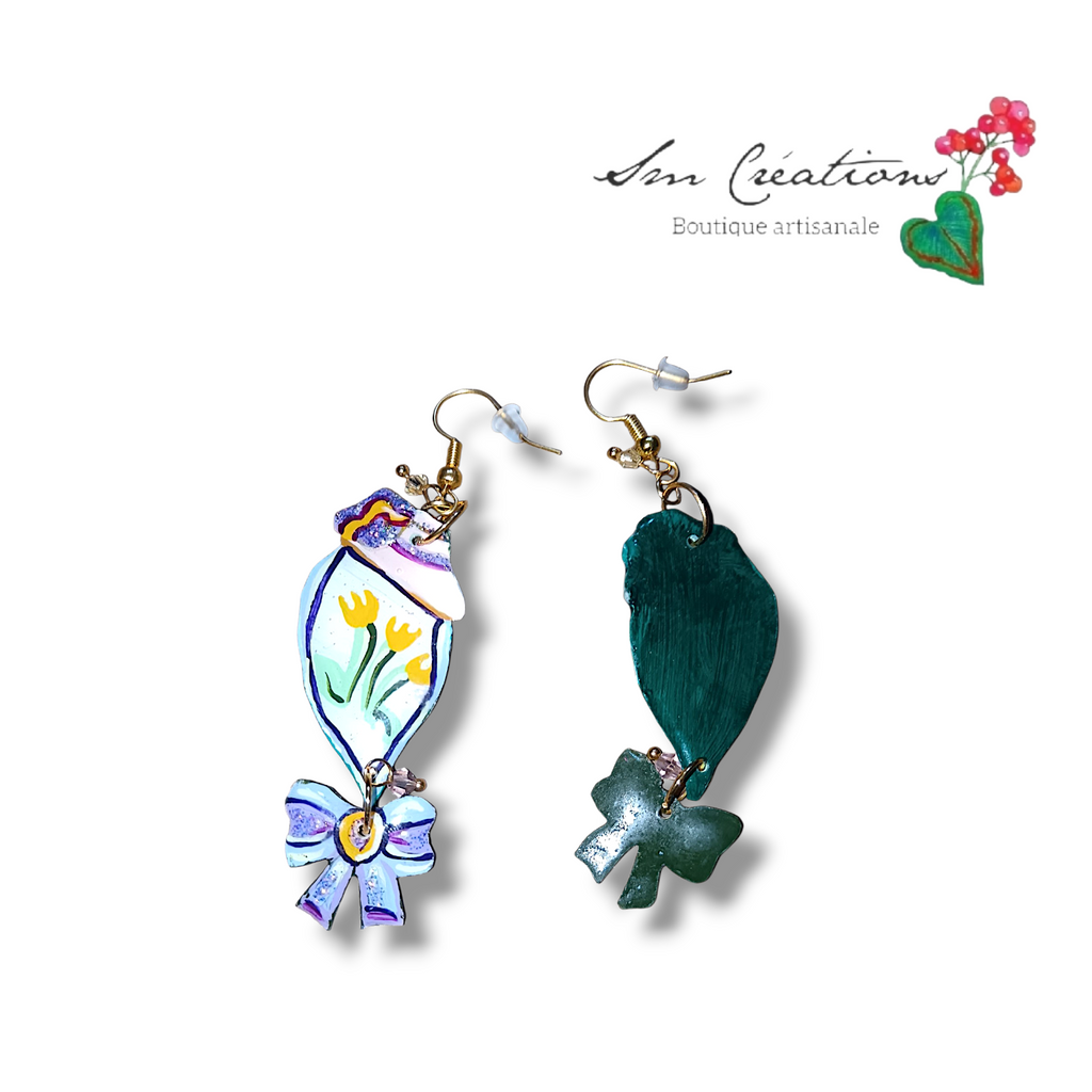 Boucle d'oreille artistique |''Champs-Être ''| 95% Naturel Fais Main - Arte chic