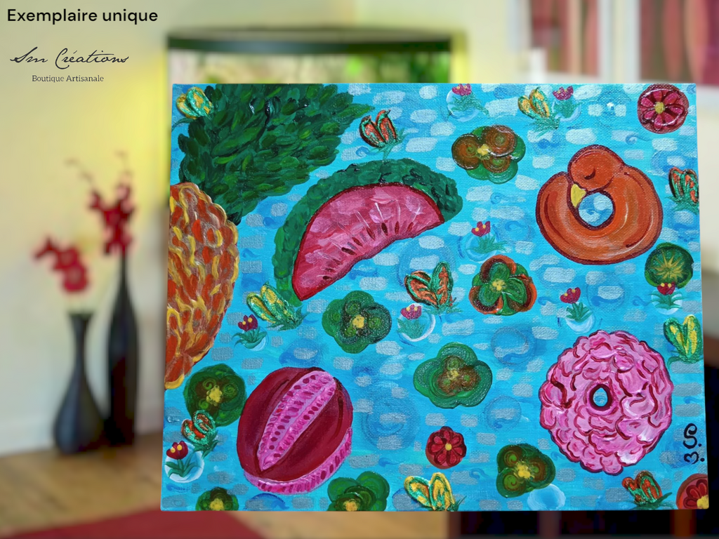 Tableau décoratif ''Une marre, Une piscine'' Exemplaire unique signé avec certificat d'authenticité/ Année 2025
