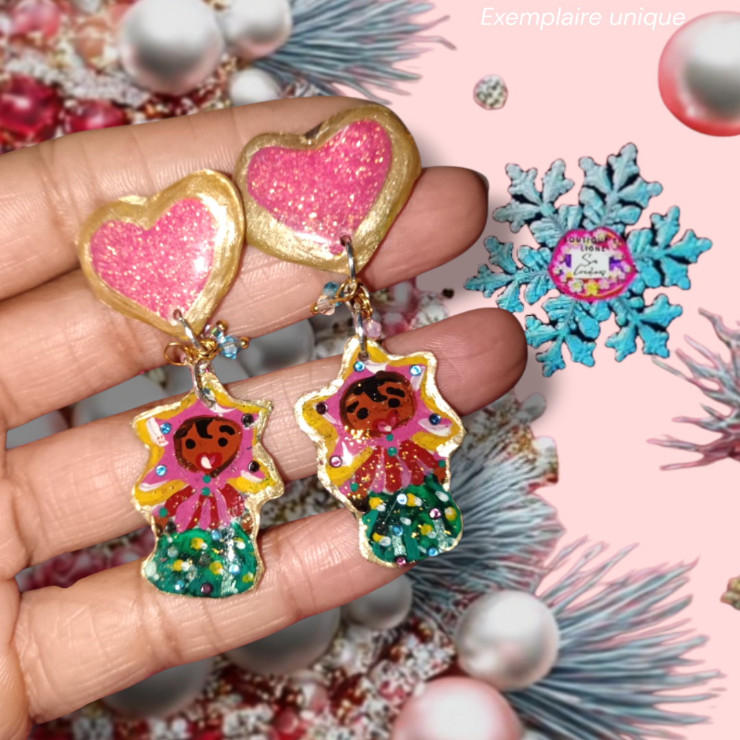 Boucle d'oreille artistique |''Little pinky ''| 95% Naturel Fais Main