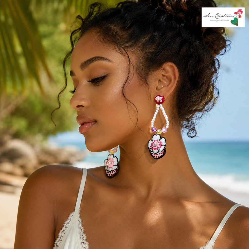 🌺 Boucles d'oreilles artisanales « Fleur et Coco »
