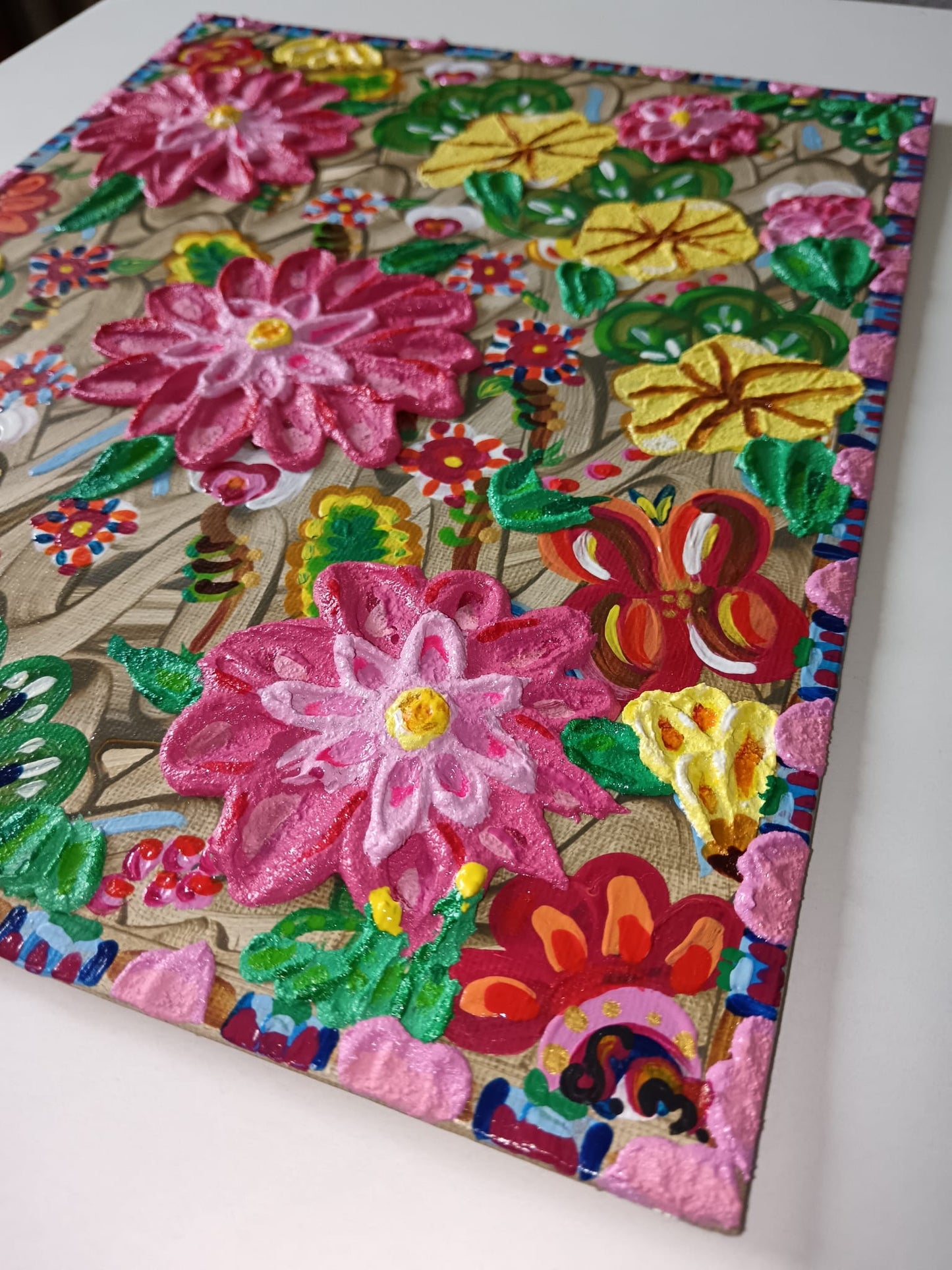 "Explosion florale" Peinture acrylique/ texturée signée avec certificat fournis - Exemplaire unique
