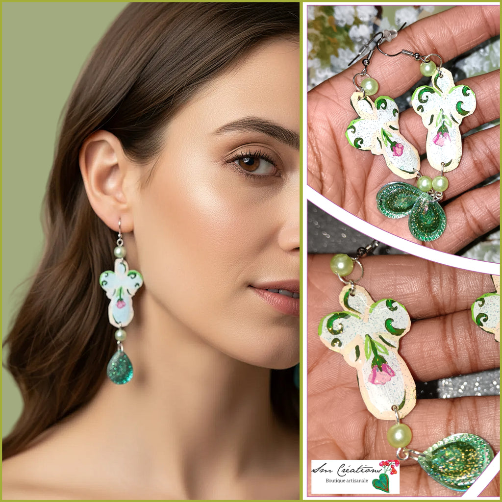 Boucle d'oreille artistique |''Pendantes florales''| 95% Naturel Fais Main - Arte chic