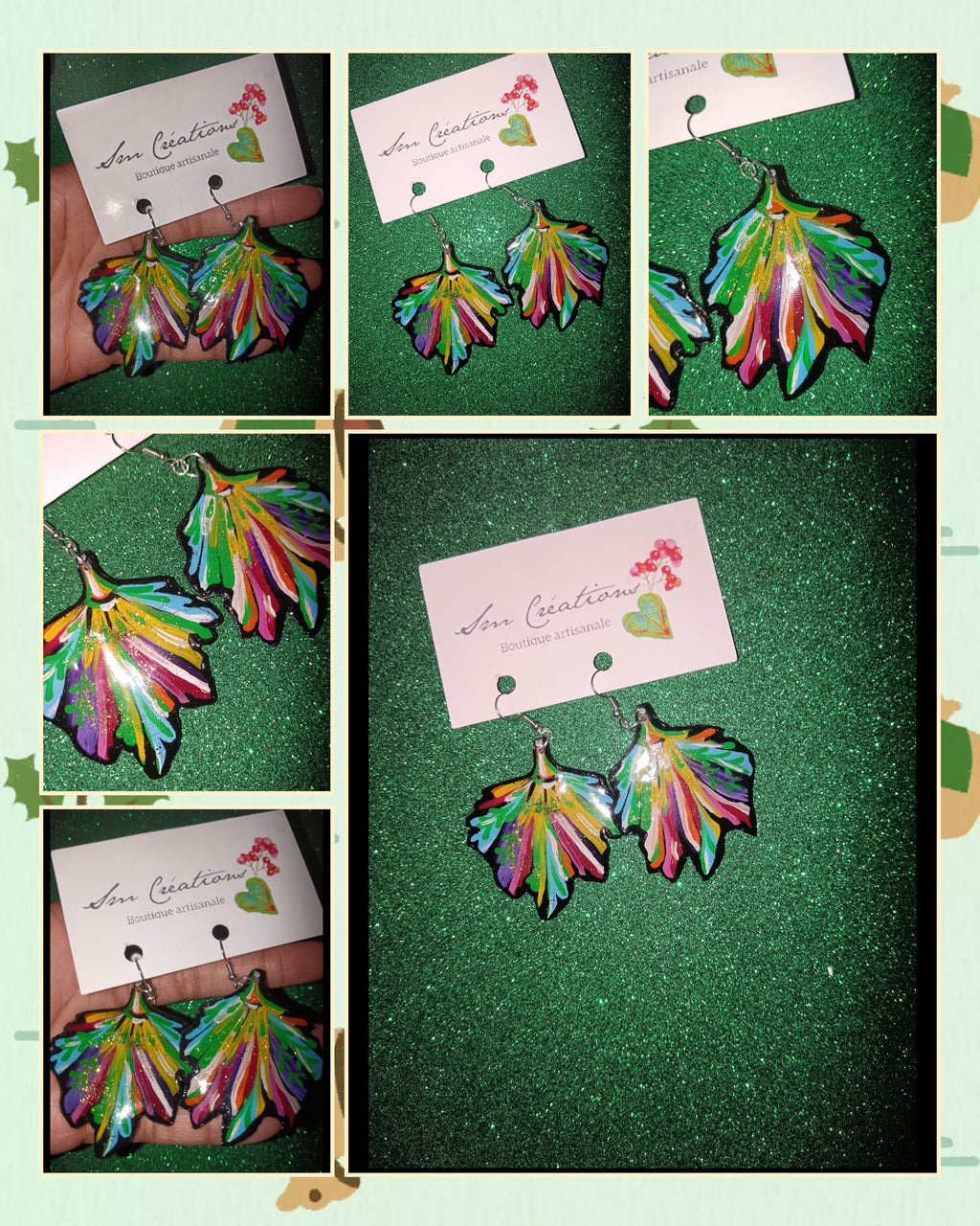 Boucle d'oreille artistique |''Feuilles colorées'' Color Pop| 95% Naturel Fais Main