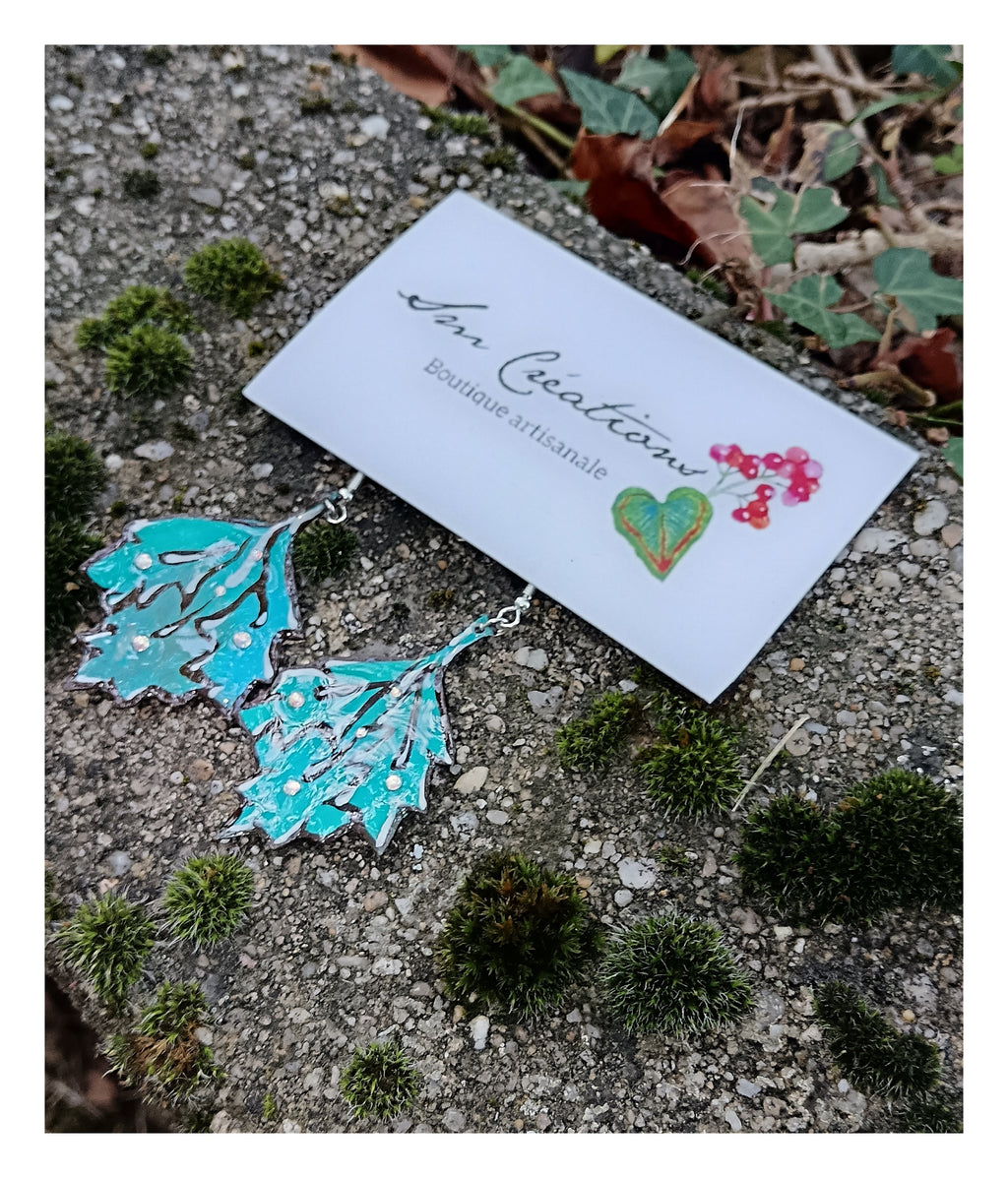 Boucle d'oreille arte| 95% Naturelle| Artisanale ''Feuilles de pluie''