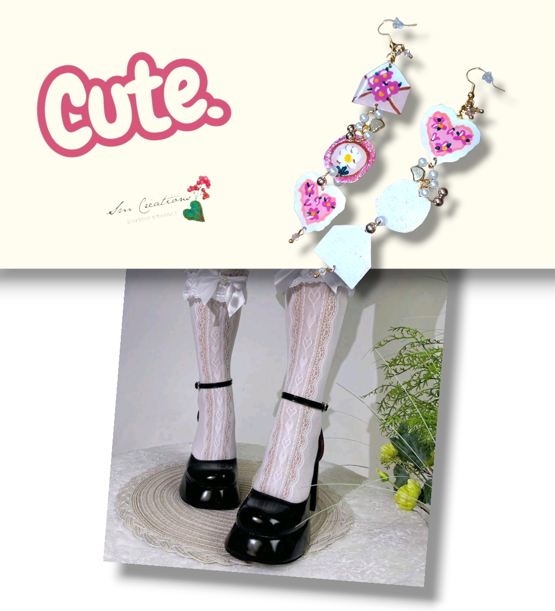 Boucle d'oreille artistique |''Message 💖 ''| 95% Naturel Fais Main - Arte chic