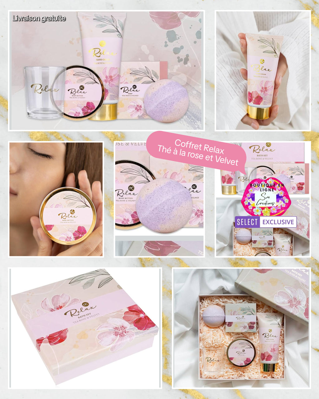 Cofffret Cadeau Beauté pour femme | 5 en 1 | ''Relax - Thé à la rose/ Velvet'' | Sélection SMC