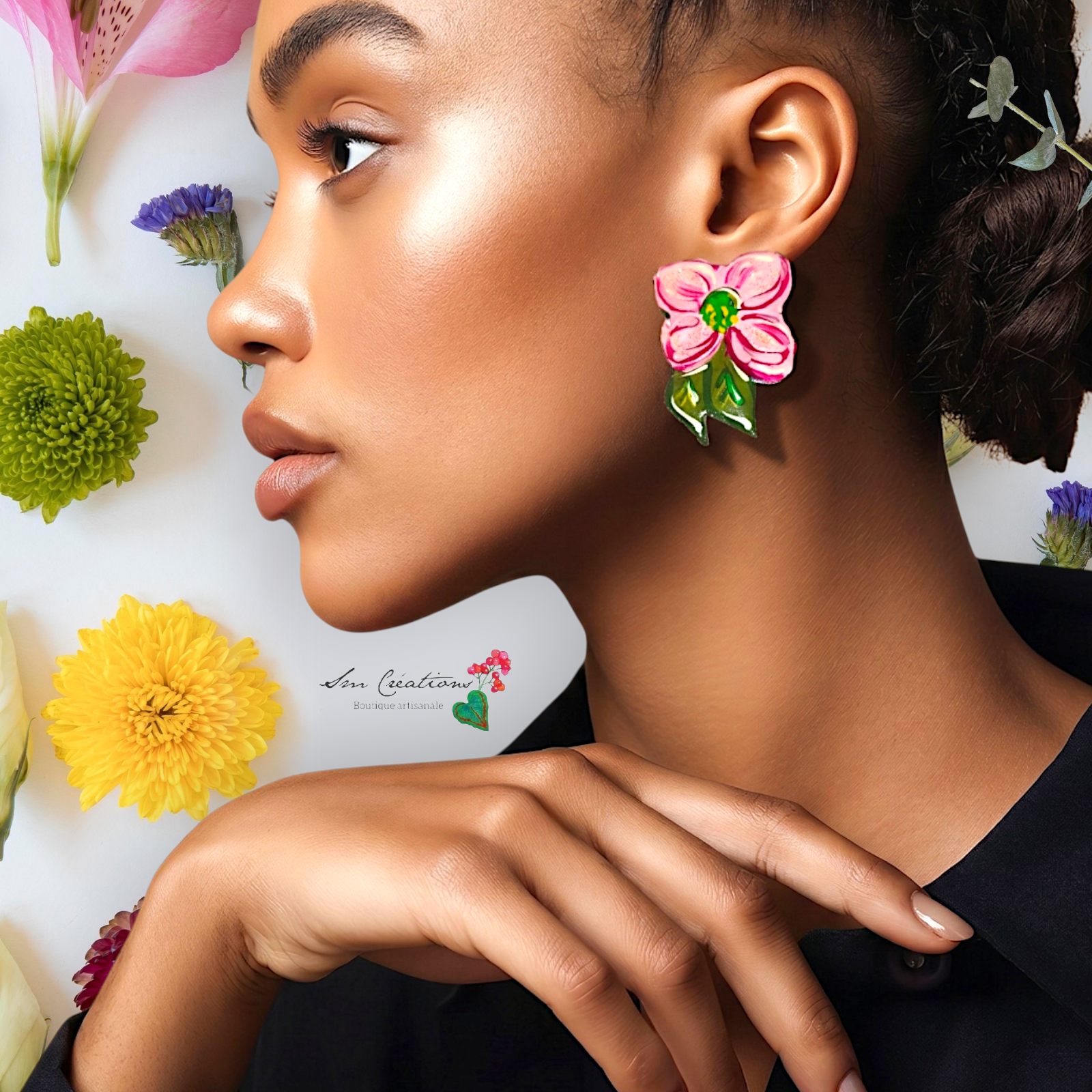 Boucle d'oreille artistique |''Flowers Pin's''| 95% Naturel Fais Main - Arte chic