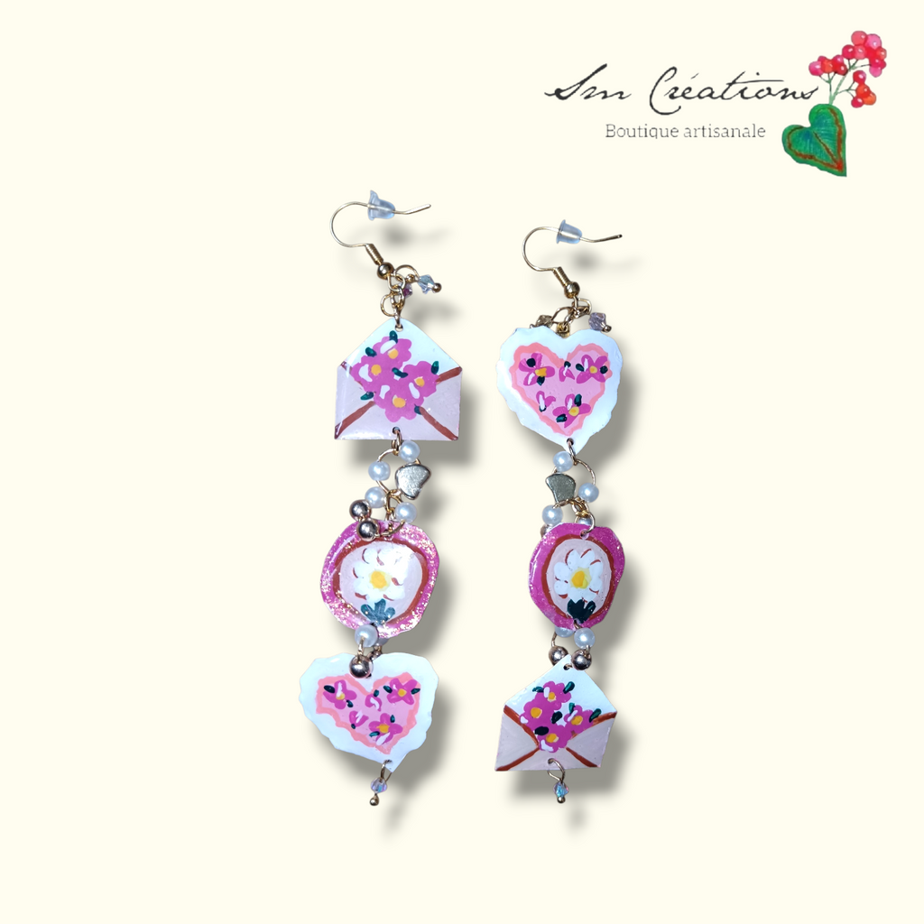 Boucle d'oreille artistique |''Message 💖 ''| 95% Naturel Fais Main - Arte chic