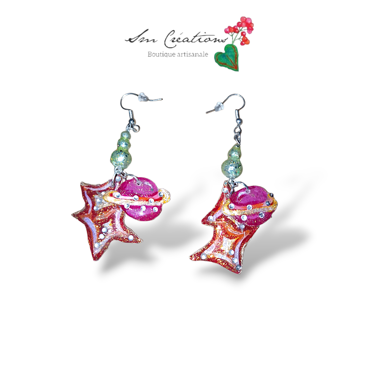 Boucle d'oreille artistique |''Saturné'' Color Pop| 95% Naturel Fais Main