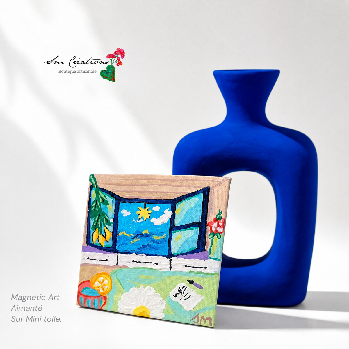 Aimant décoratif |Mini toile aimanté ''La petite cabine'' Art déco
