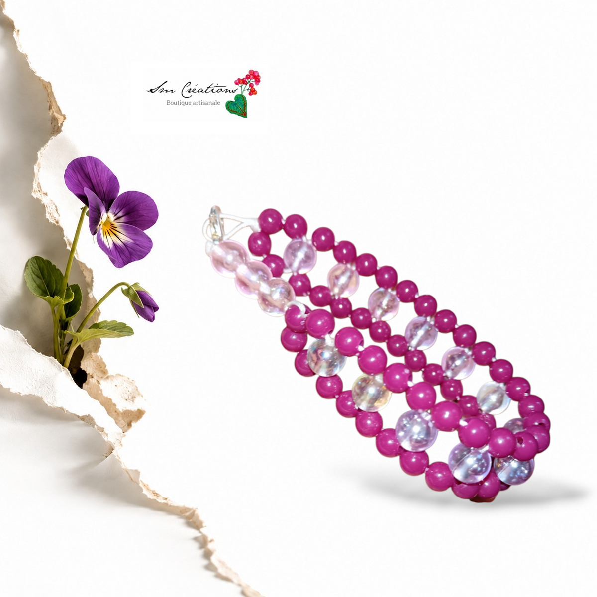 Bracelet Violine et perle blanche irisée