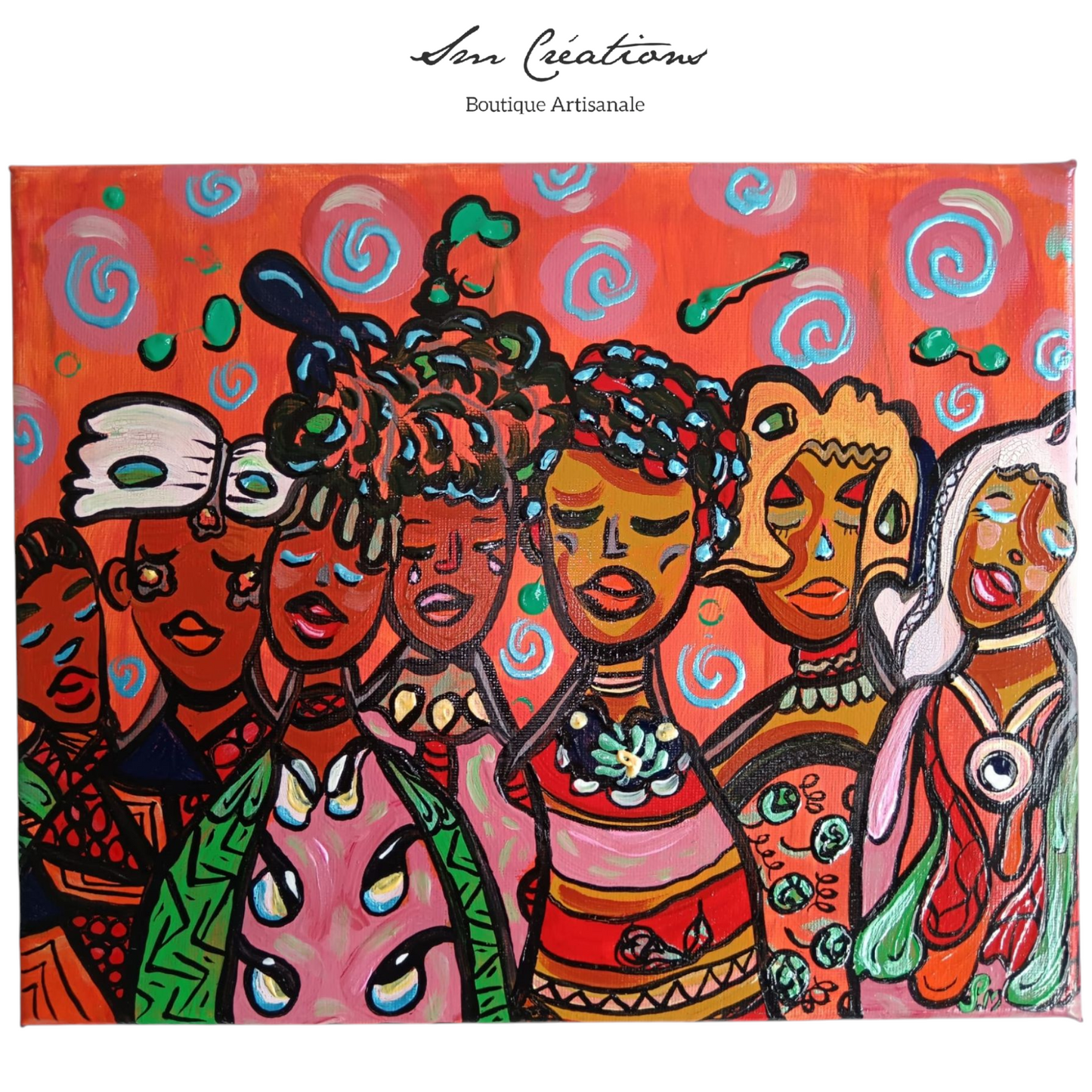 "Le collectif" Peinture acrylique 24 X 30 cm - Pièce unique originale signée avec certificat d'authenticité