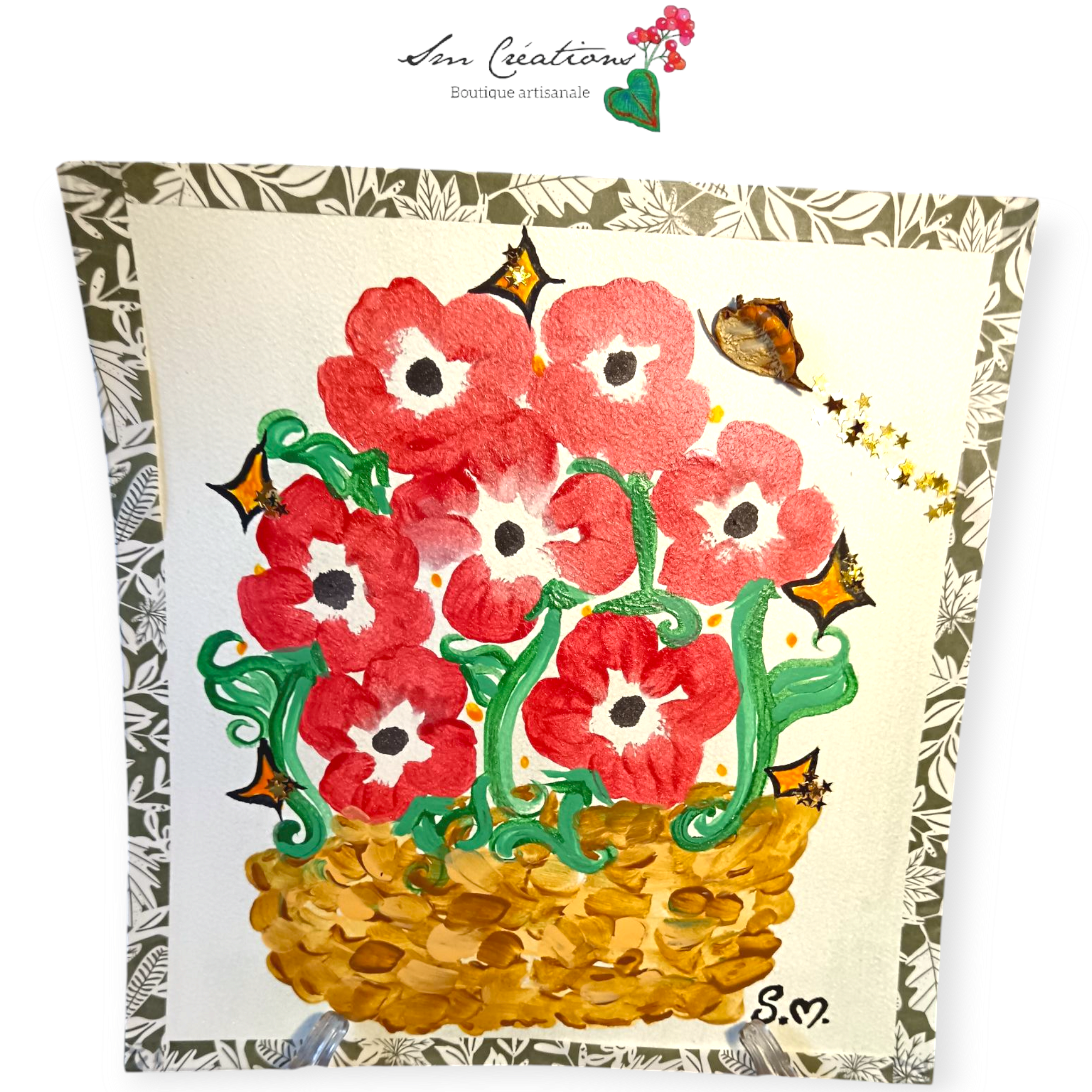 Illustration/ Affichette Artisanale signée - Exemplaire unique "Panier de Coquelicot'' Année : 2025