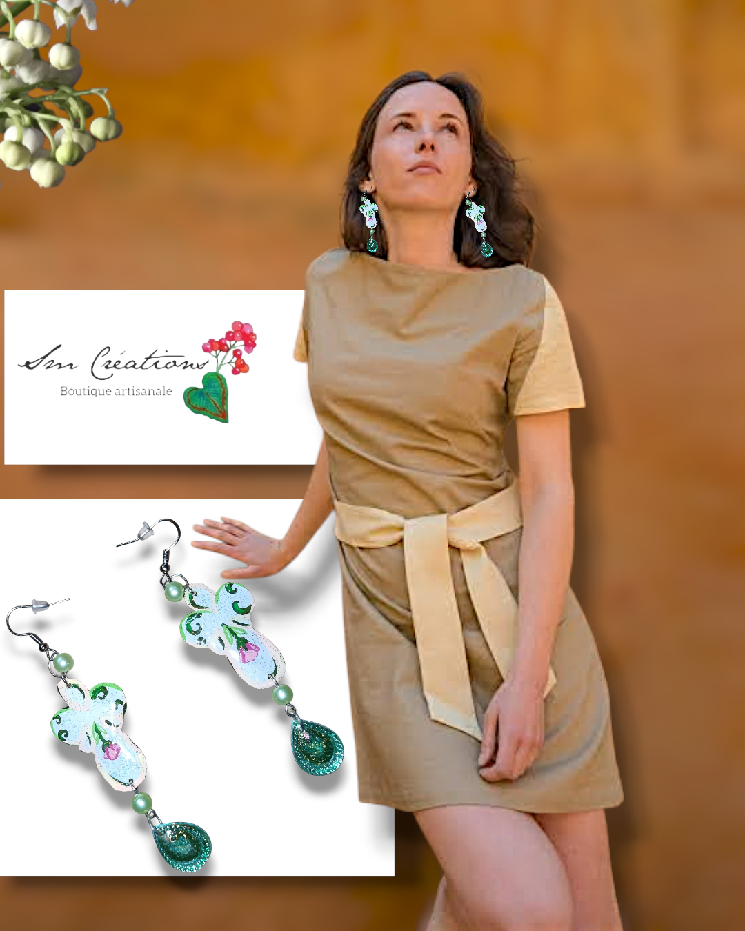 Boucle d'oreille artistique |''Pendantes florales''| 95% Naturel Fais Main - Arte chic