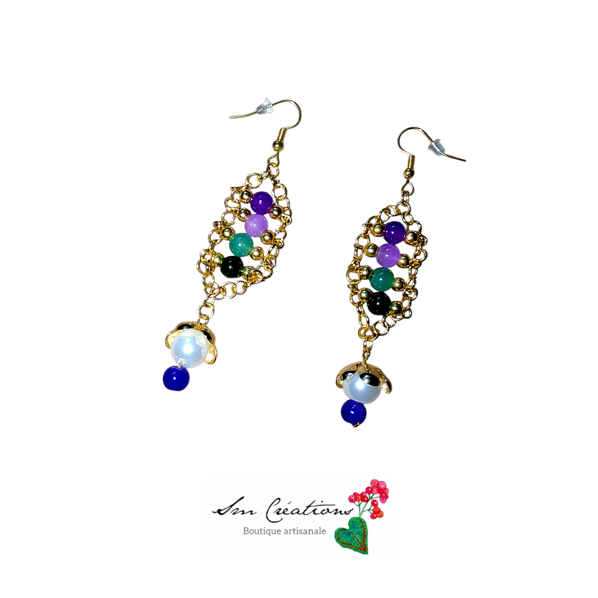 Ensemble de bijoux fantaisie fais main ''Menthe Cassis''