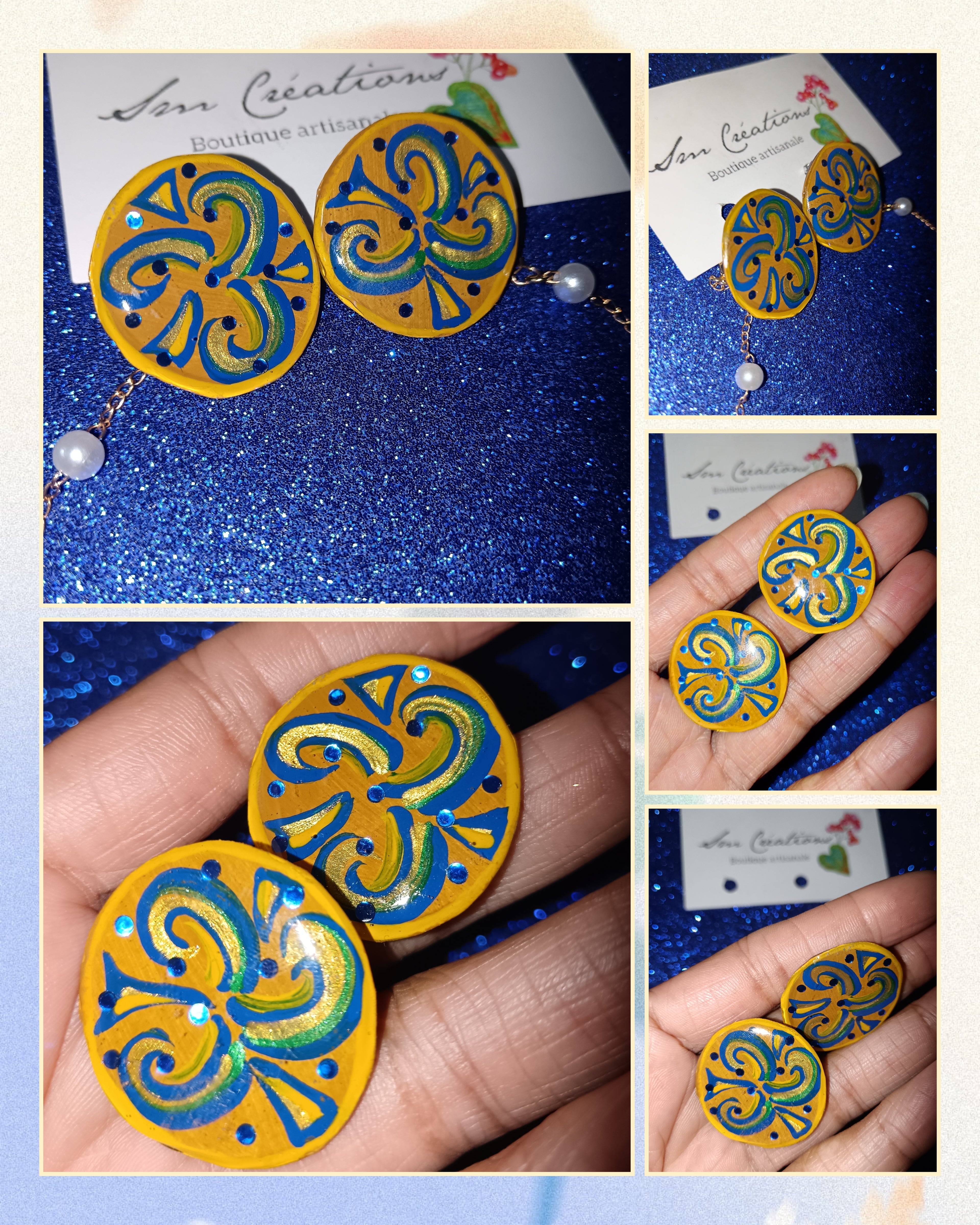 Boucle d'oreille artistique |''Boutons rosaces'' Color Pop| 95% Naturel Fais Main