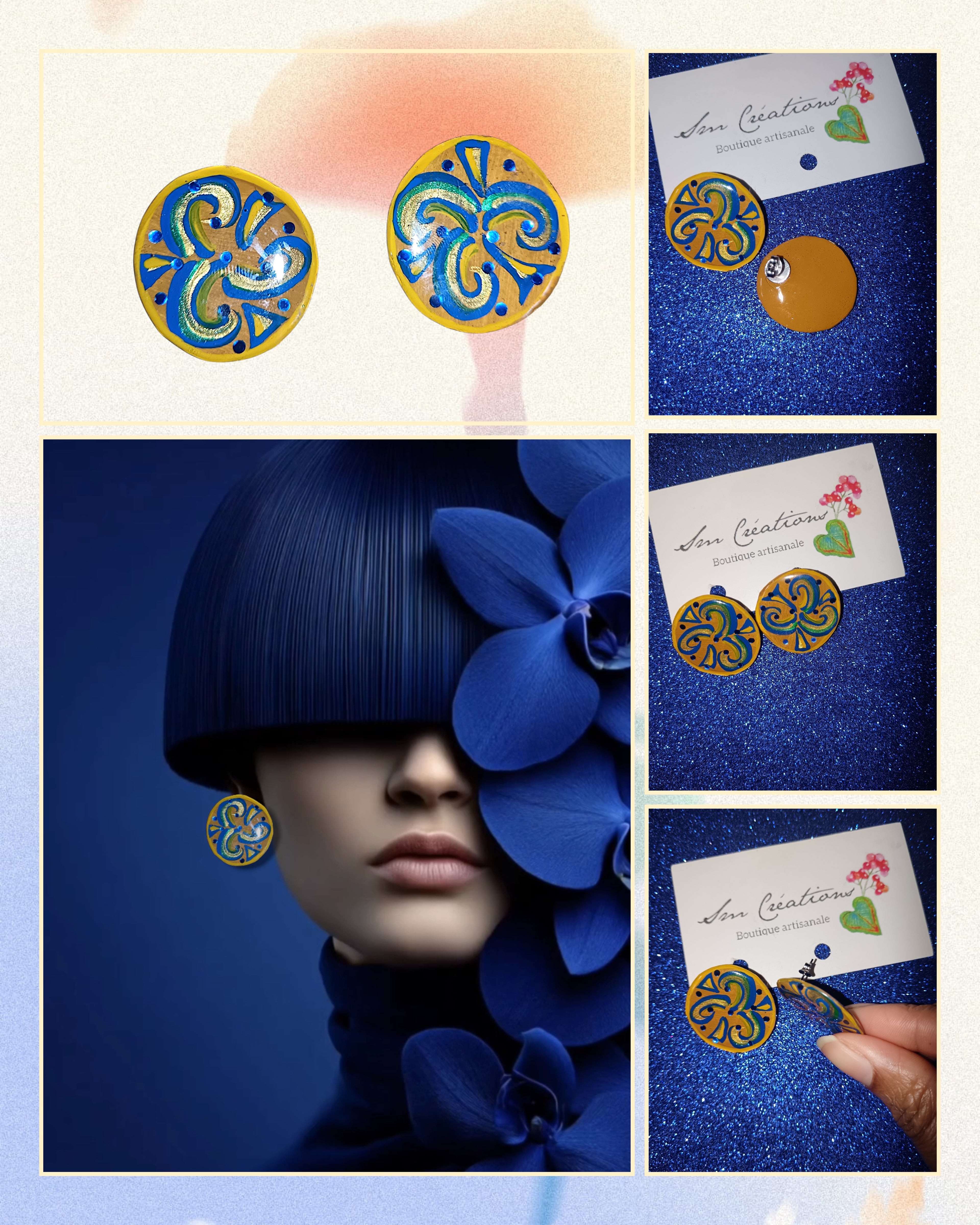 Boucle d'oreille artistique |''Boutons rosaces'' Color Pop| 95% Naturel Fais Main