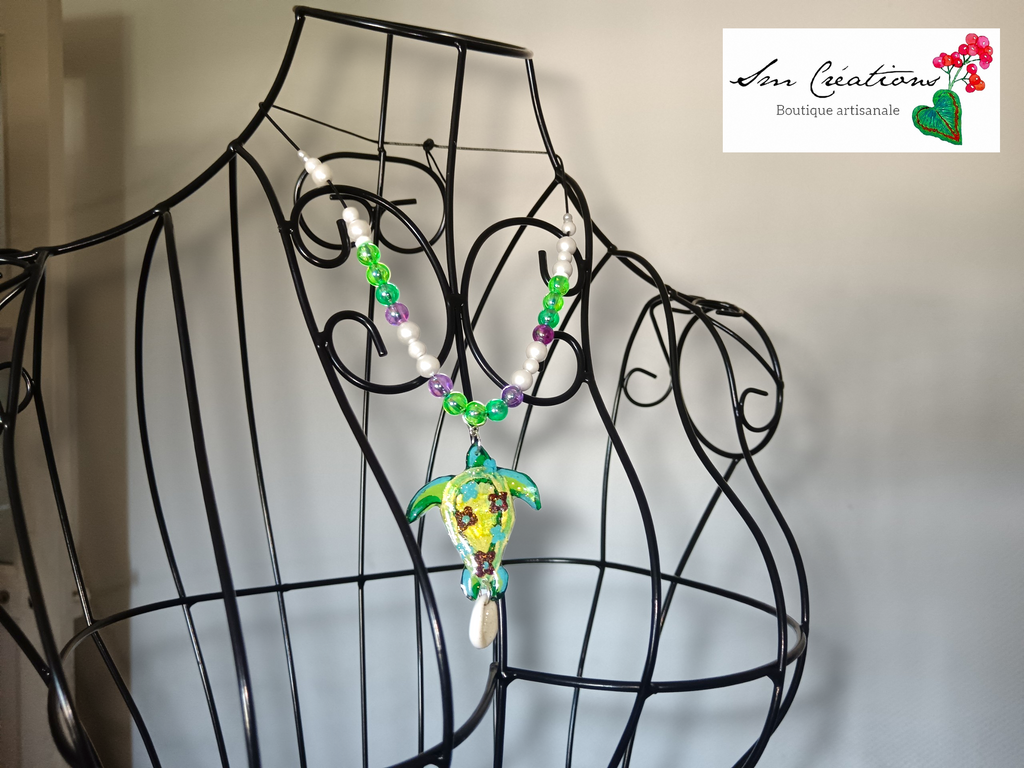 Collier Tortue Lagon artisanal – Collier fait main inspiré de l'océan ✨💙