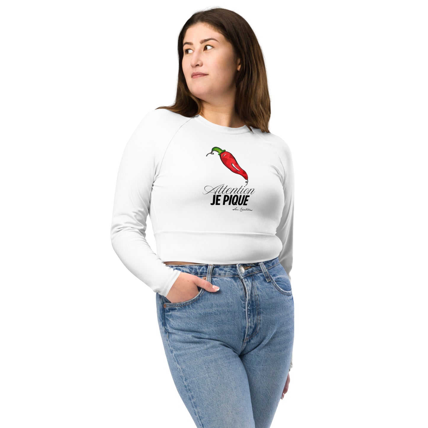Haut court à manches longues en matière recyclée type Crop Top "Piment'' P-E 2025