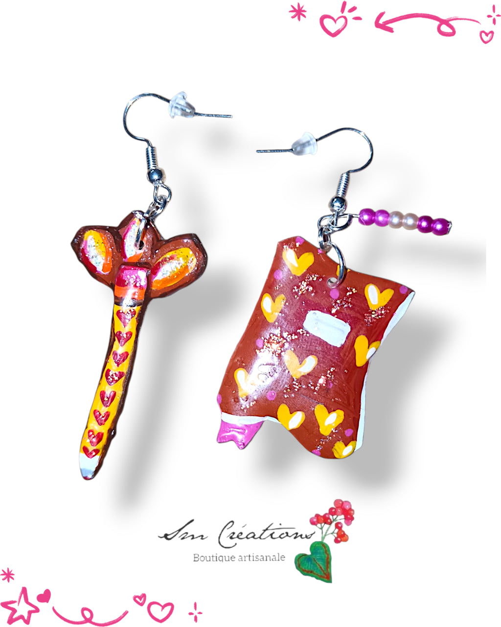Boucle d'oreille artistique |''Journal et crayon assortis''| 95% Naturel Fais Main
