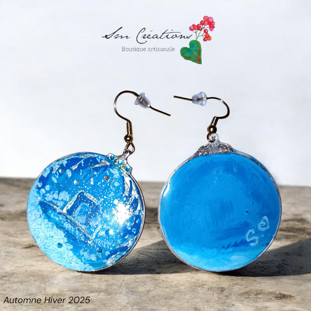 Boucle d'oreille artistique |''Collection Créoles Sapineuses''| 95% Naturel Fais Main | Handmade with paint signé