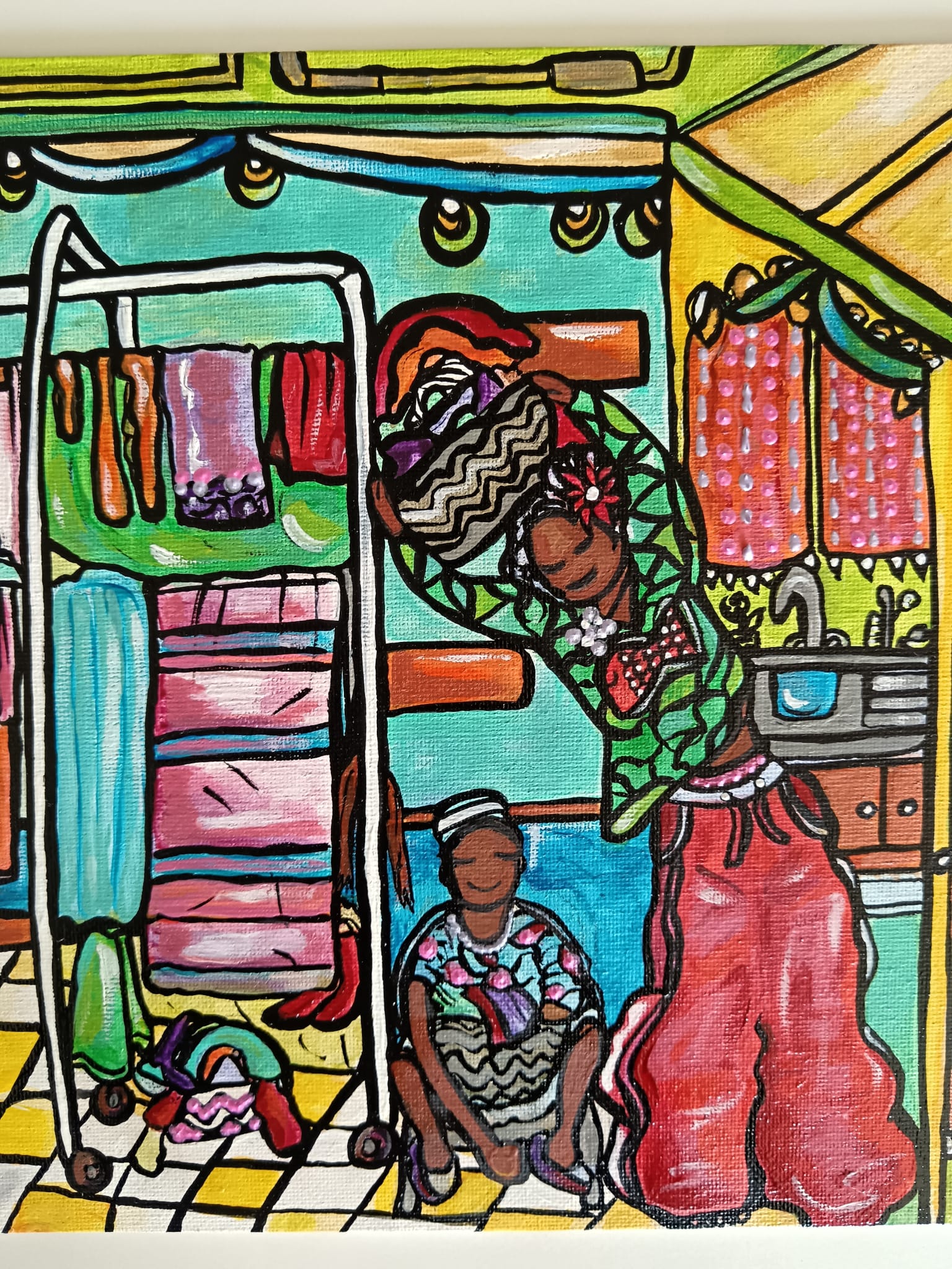 "Scène de ménage" Peinture acrylique et 3D Paint 24X30cm - Exemplaire unique signé avec certificat d'authenticité