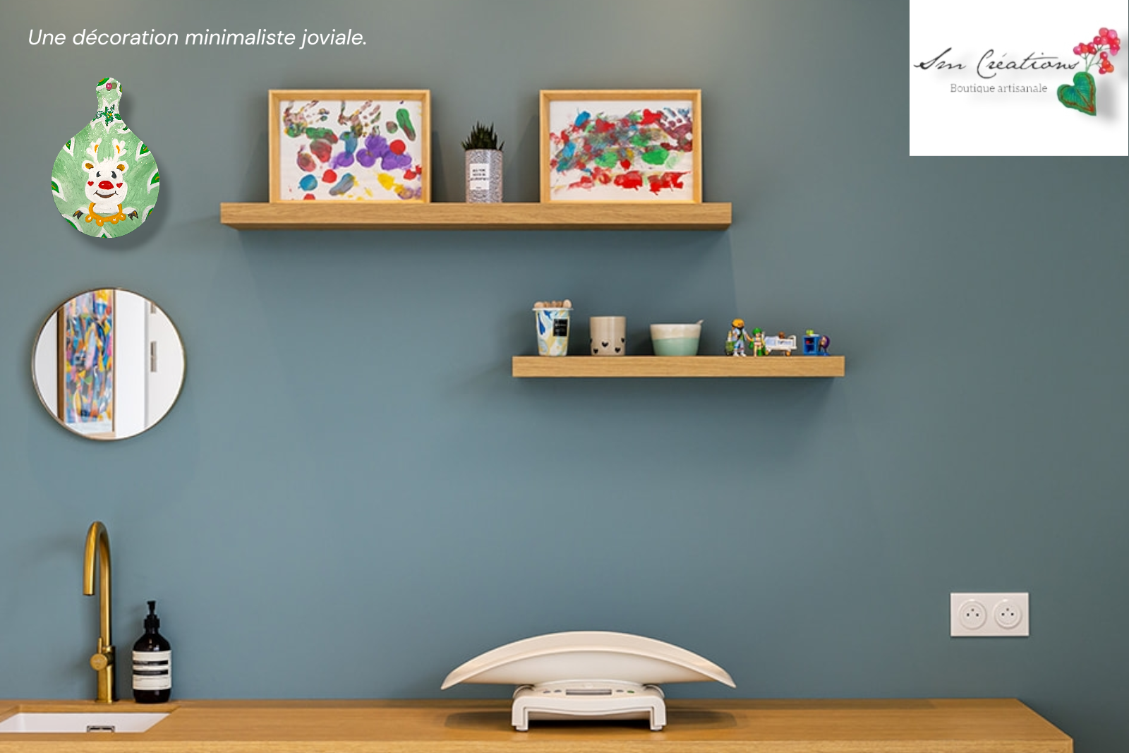 Peinture décoratif joviale ''Cerf blanc et feuilles''| Signé Sm