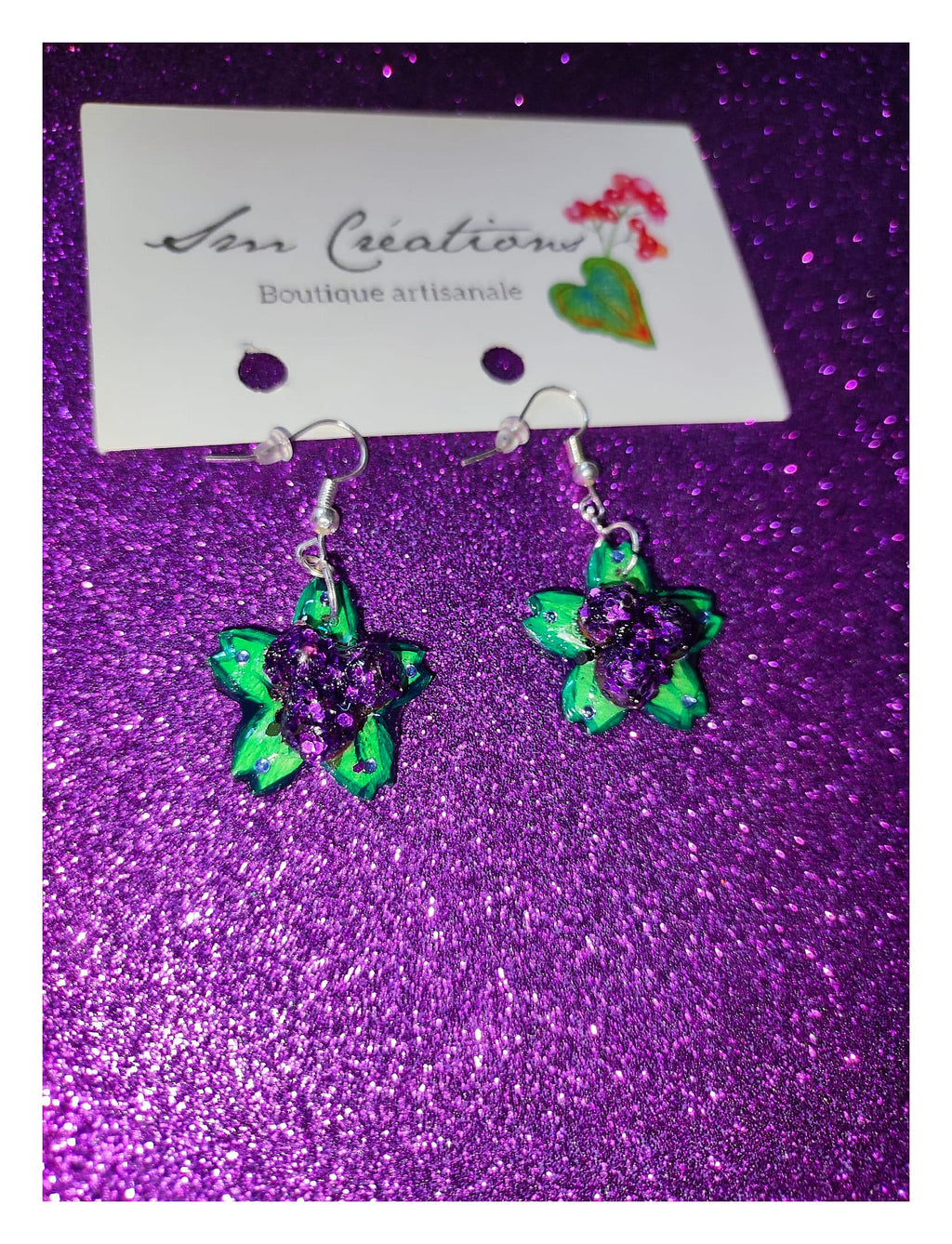 Boucle d'oreille Arte| Fleurs en violet Sequin| 95% Naturel