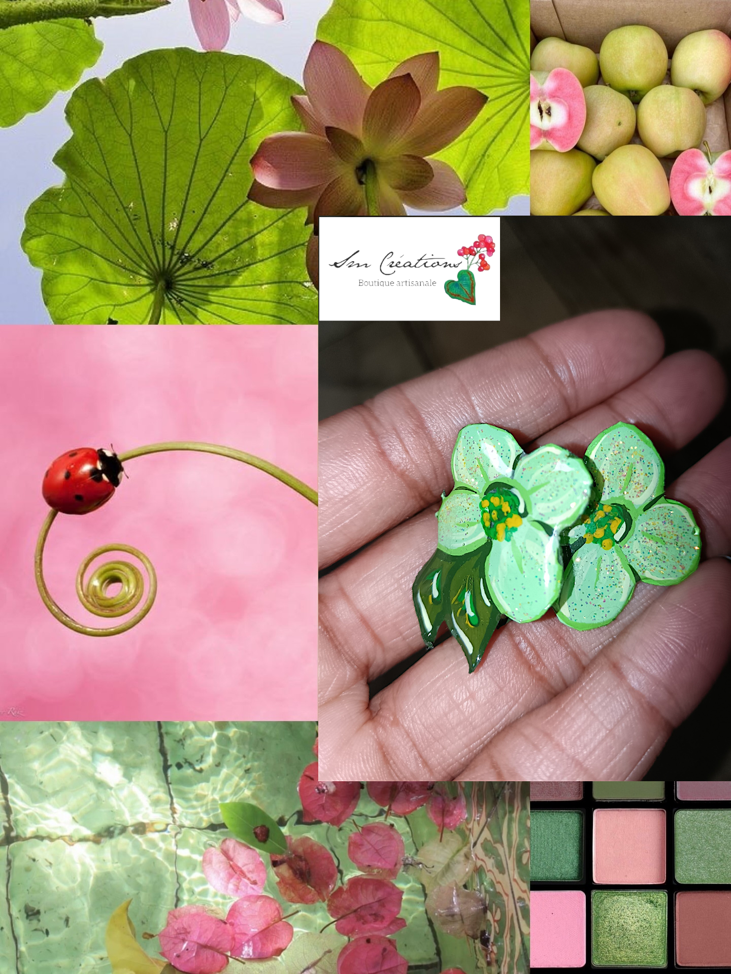 Boucle d'oreille artistique |''Flowers Pin's''| 95% Naturel Fais Main - Arte chic / Coloris Vert