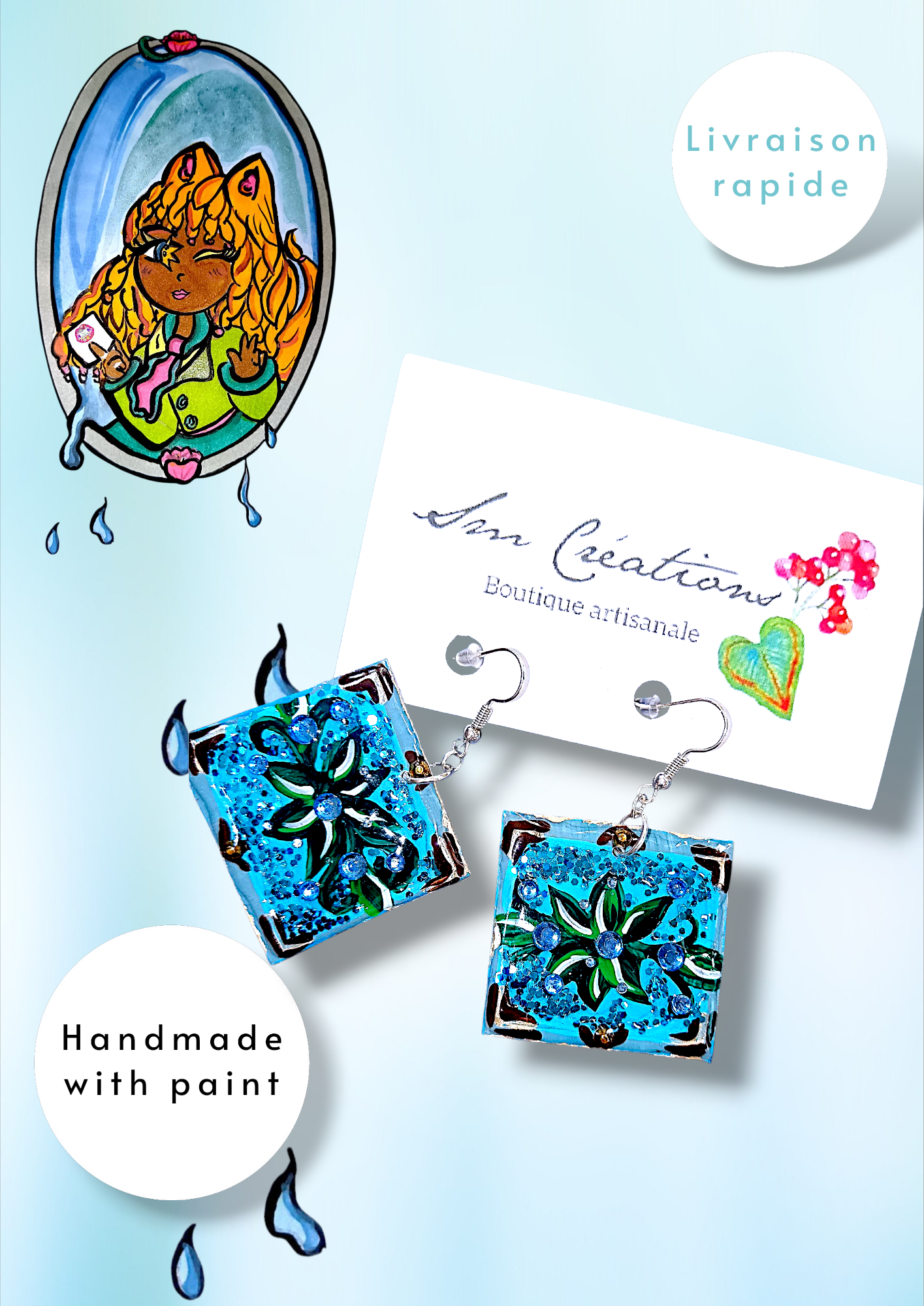 Boucle d'oreille Artisanale | 95% Naturel| Handmade with 💖